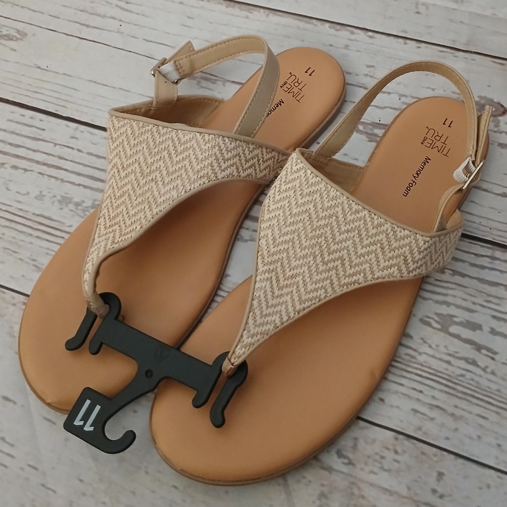 Time and Tru women's core thong hooded sandals bone, tan jacquard fabric 11